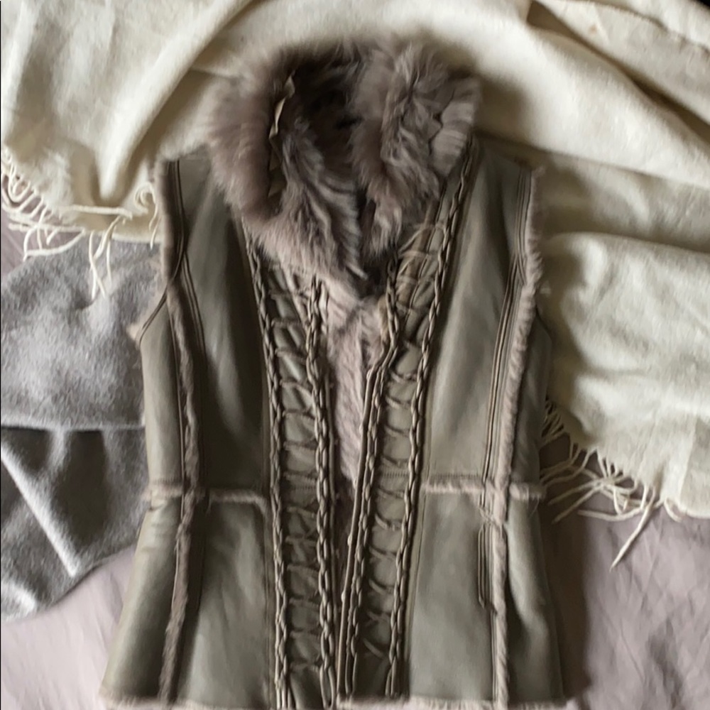 Elie Tahari fur/leather vest